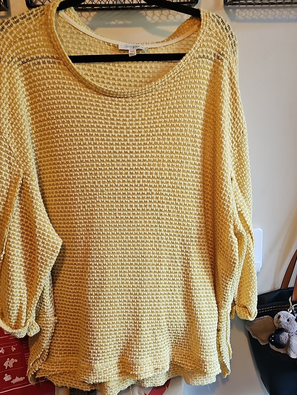 Umgee Yellow Waffle Knit Scoop Neck Sweater